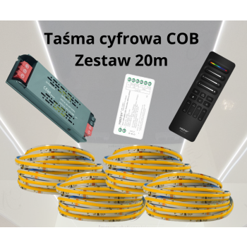 Zestaw 20mb Taśma LED CYFROWA COB 24V WS2811 IC biała dzienna, Pilot C9, Sterownik SPIW5